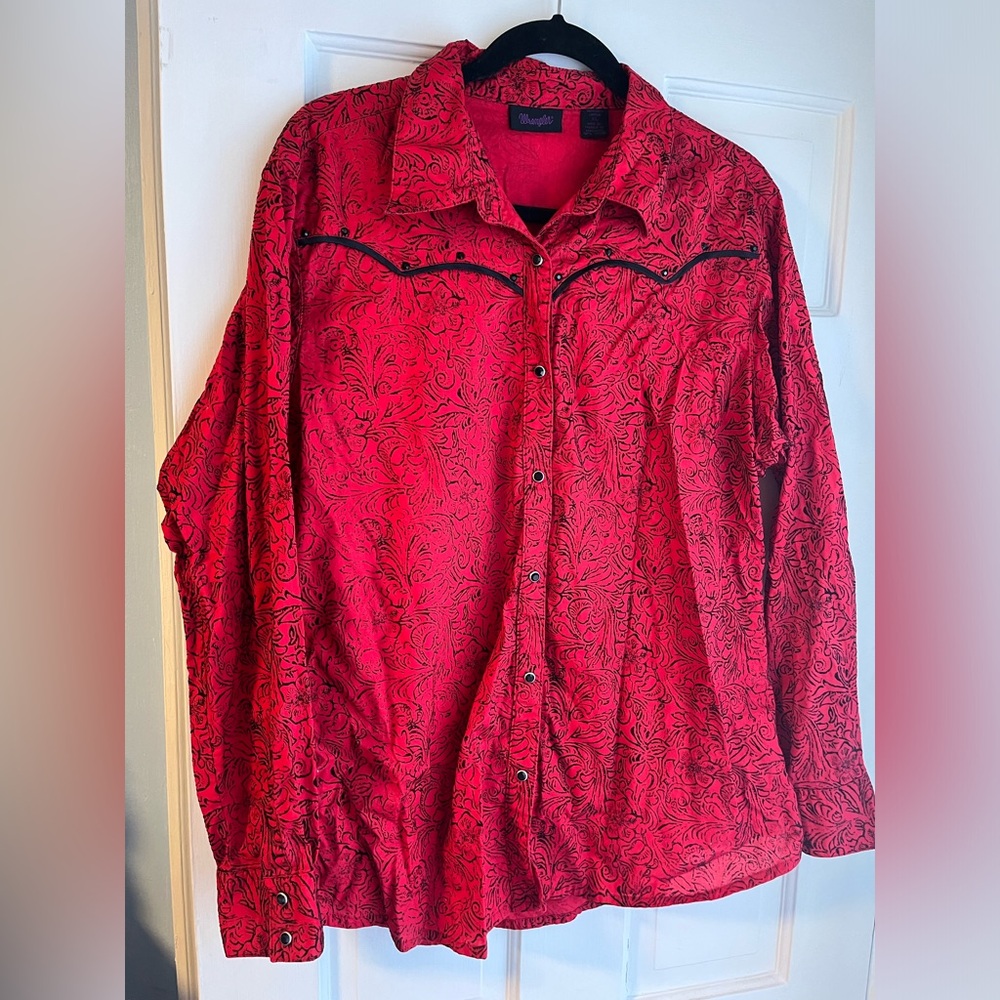 Wrangler Red Lightweight Shirt Jacket with Abstract Design Cowgirl